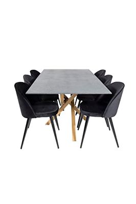 Venture Home GR19929 Velvet & Piazza Gastronomía Mesa con 6 Sillas, 180 cm Longitud x 90 cm Anchura x 75 cm Altura, Gris/Negro