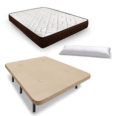 HOGAR24 ES Cama Completa, Colchón Viscosoft Dream Flex 18 + Base Tapizada Transpirable con 6 Patas 32 cm + Almohada Fibra, Medida: 80x180 cm