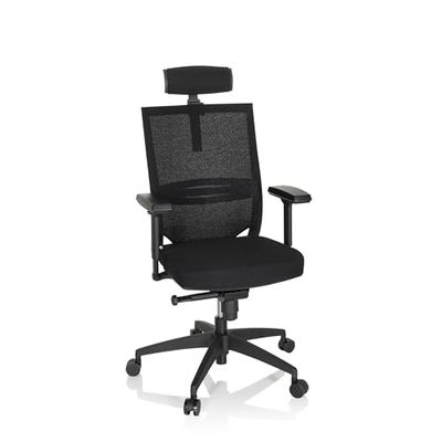 hjh OFFICE 657663 Bureau Professionnelle Porto Max High I Tissu Noir Chaise pivotante Ergonomique, Appui-tête et accoudoirs réglables