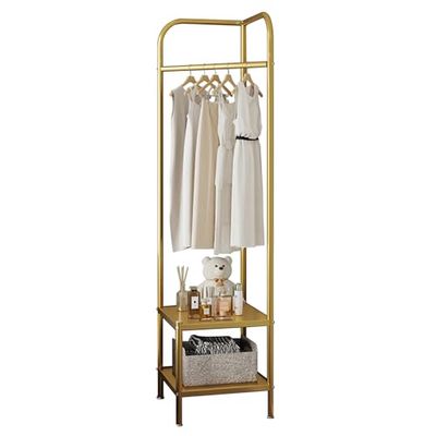 Zstar Corner Metal Coat Rack 190 cm Coat Rack with Clothes Rail, 2 Shelves, Space-Saving Freestanding Clothes Rack for Clothes Storage Organisation, Gold