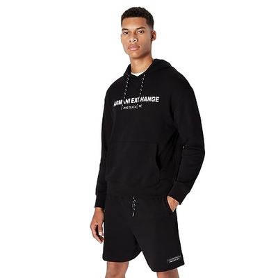 Armani Exchange Limited Edition We Beat As One Capsule Cotton French Terry Hoodie Sweatshirt med huva, svart, XXL