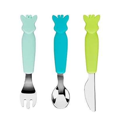 Sophie la Girafe - Bestekset van 3 - Vork, Vork en Lepel - Siliconen - Giraffe vorm op de mouwen - Leren eten als een grote