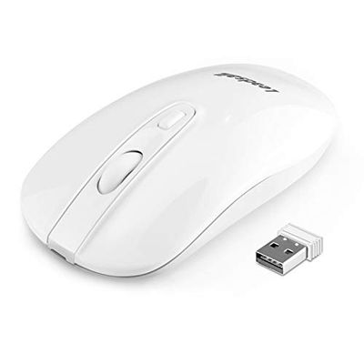 LeadsaiL Rato sem fios recarregável, rato sem fios silencioso rato ótico click mini, forma ergonómica ultra fina, 2,4 G rato sem fios mini com 2400 DPI, cabo USB (branco)