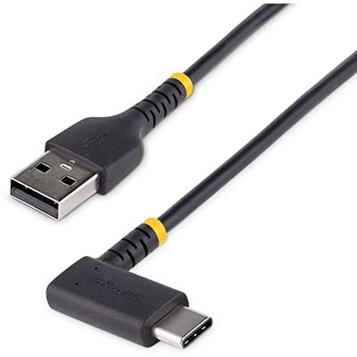 StarTech.com Cable 1m USB A a USB C Acodado - en Ángulo Recto - Cable USB-C de Carga Rápida - de Alta Resistencia - USB 2.0 A a USB Tipo-C - Fibra de Aramida - 3A - de Carga (R2ACR-1M-USB-CABLE)