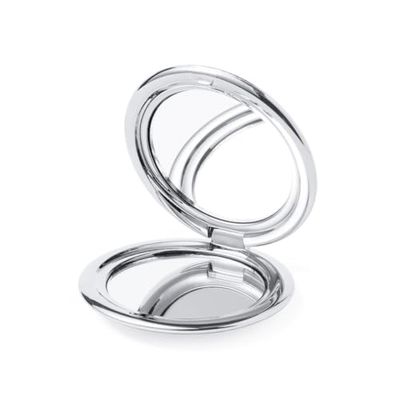 eBuyGB Silver Metallic Compact Makeup Mirror, Small 1X/2X Magnifying Round Double Sided Pocket Mirror, Portable Folding Mirror for Travel, Birthday