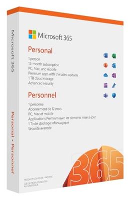 Microsoft 365 Personnel, Office 365 apps, 1 personne, 1 an, PC/MAC, tablette et smartphone, Box