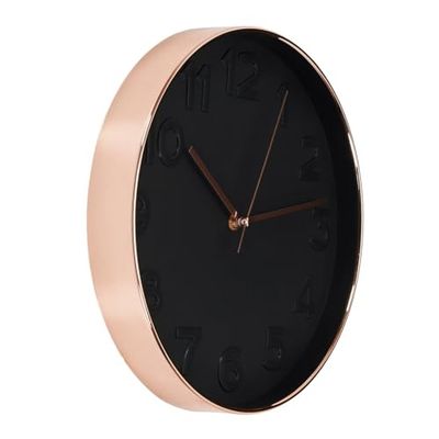 THE HOME DECO FACTORY CMHD3304 Relógio de parede D.30,5 cm, PP, preto/cova, 30,70 x 4,50 x 30,70 cm