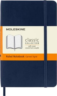 Moleskine - Carnet de Notes Classique Papier à Rayures - Journal Couverture Souple et Fermeture par Elastique - Couleur Bleu Saphir - Taille Format de Poche 9 x 14 cm - 192 Pages