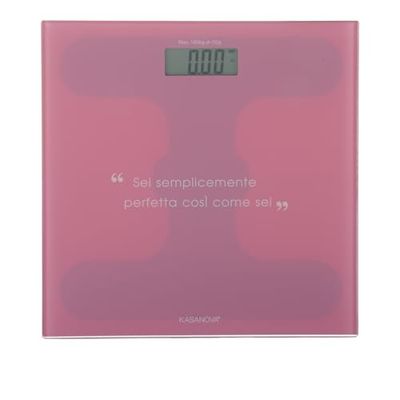 Rosa digital personvåg med text