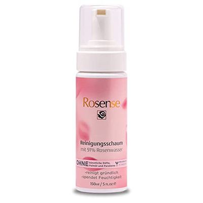 Rosense Mousse nettoyante - Nettoyant visage hydratant avec 91% d'eau de rose naturelle végétalienne - 150 ml