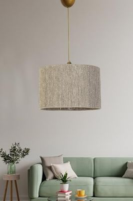 Opviq Elegante lampadario verde, altezza 20 cm x larghezza 30 cm, corpo in plastica con cappuccio in cotone, attacco E27 (massimo 40 W), cavo regolabile (60 cm), perfetto per decorazioni moderne