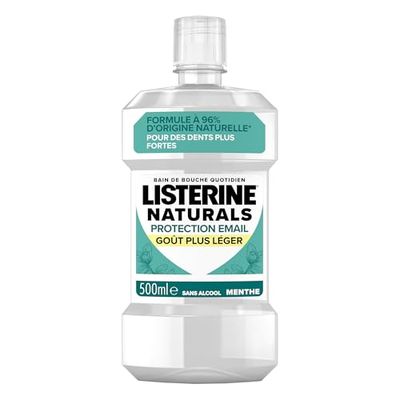 Listerine - Bain de Bouche Naturals Protection Émail Goût Plus Léger (bouteille de 500 ml) – Soin bucco-dentaire quotidien – Bain de bouche sans alcool pour une haleine fraîche durable