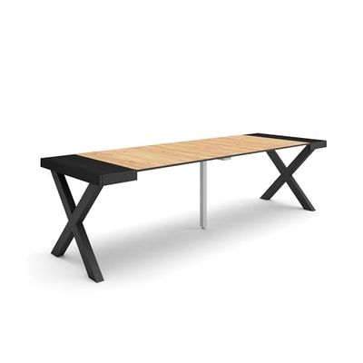 Skraut Home | Table Console Extensible | Console Meuble | 260 | pour 12 Personnes | Pieds Bois Massif | Style Moderne | Chêne et Noir