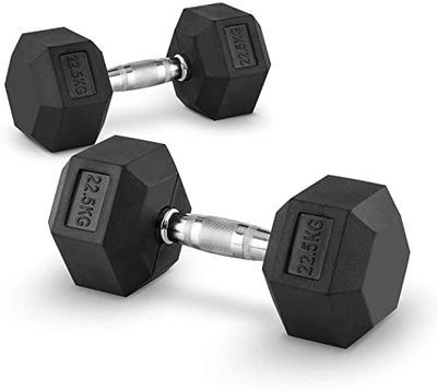 Technofit Hex Halve Halve compacte halter van rubber, hexagon halter, krachttraining, fitness, spieropbouw, bodybuilding 1 x 22,5 kg afzonderlijk