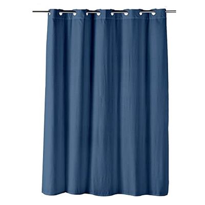 Douceur d'Intérieur, Indigo Microfibre Embossed Plain Dotty Shower Curtain with Eyelet 180 x 200 cm