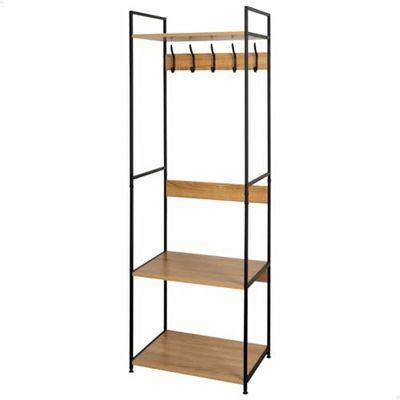 AKTIVE Max Home Porte-Chaussures entrée et Porte-Vêtements, 5 Crochets et 3 Étagères, 60X40X175 cm, Style Industriel, Pieds Réglables, Couloir, etagères, Porte-Chaussures (18432)