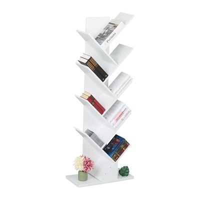 Relaxdays Petite bibliothèque prenant la Forme d'un Arbre, 9 Branches, H x L x P : 128 x 51 x 25 cm, Blanche