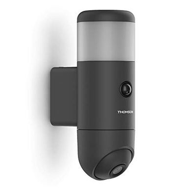 THOMSON RHEITA100 - Cámara de vigilancia inteligente para exteriores con iluminación integrada y sirena de alarma, WiFi, detección de movimiento, visión nocturna, sin suscripción