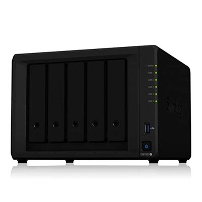 Synology DS1522+ 5 Bays NAS desktopoplossing, 5 x 3,5/2,5 inch SATA HDD/SSD, 2 x M.2 2280 NVMe SSD, 8 GB RAM, zwart