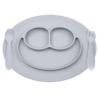 Lait Baby EUMFP003 Set Mini Mat Plate Suction Cup with Sections and Cutlery Learning Fork and Spoon for Children +12 Months