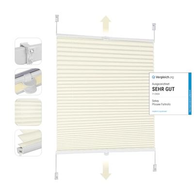 Sekey Tenda plissettata senza fori, 50 x 130 cm, tenda avvolgibile plissettata, per porte e finestre, opaca, protezione solare, 50 cm di larghezza, beige