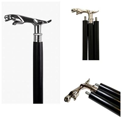ACL Wooden Walking Stick Jaguar Handle, Elegant Walking Cane, LightWeight Vintage Prop Stick for Men and Women (Jaguar Handle Black) (3 Fold Black)
