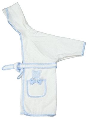 Filet Badjas met mouwen en capuchon, geschikt voor kinderen (max. 2 jaar), zachte badstof, 100% katoen, Italiaans product, wit, lichtblauw