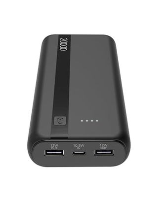 Cellularline - Power Bank 20000 - Capacità: 20000mAh - Input: 1xUSB-C 10.5W - Output: 1xUSB 12W - Celle: Li-ion Battery - LED luminosi indicano carica residua - Nero