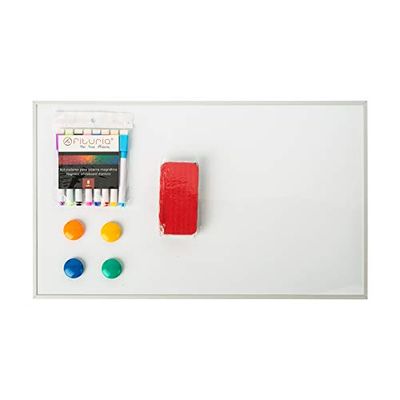 OFITURIA Pizarra Blanca Magnética con Marco De Aluminio Fácil De Borrar En Seco (500x300 mm) con Rotuladores, Imanes y Borrador (COM0057)