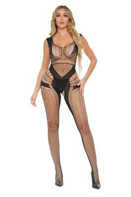 Pink Lipstick Lingerie Catch Feelings Crotchless Bodystocking Black One Size
