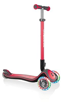 Globber - Elite Deluxe Lights - Scooter de 3 rodas dobrável e iluminado para crianças dos 3 aos 9 anos, vermelho