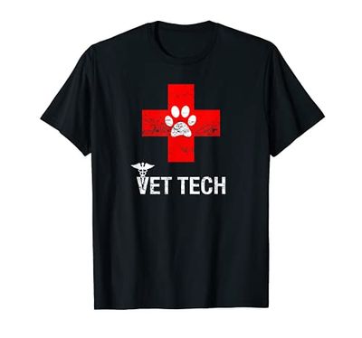 Vet Tech, croce con impronta di zampe, stile vintage invecchiato Maglietta