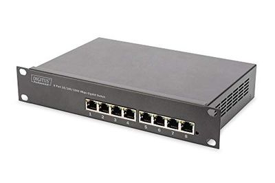 DIGITUS Interruptor de rede Gigabit Ethernet de 10 polegadas - 8 portas, não gerenciado, Backplane 16 Gbps - Auto MDI/MDI-X - preto
