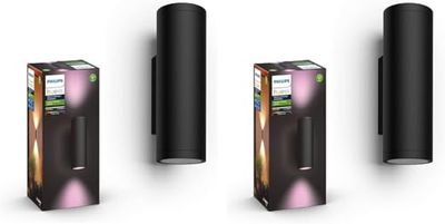 Philips Hue White and Color Ambiance Appear Lampada da Parete Smart per Esterni, Confezione da 2, Doppia Illuminazione Sopra/Sotto, LED Integrato, 8W, 2 Pezzi, Nero