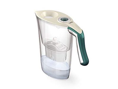 O jarro para filtrar a água da torneira e melhorar o seu sabor- Laica Carmen Tosca J35-HA cor verde capacidade de 2,3 litros, inclui 1 filtro bi-flux que reduz a cal e o cloro e dura 150 litros ou 1