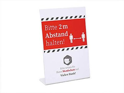 APS informatiebord - houd afstand, zet een gezichtsmasker op 21 x 7 x 30 cm, acrylaat bordenhouder, tafeldisplay, restaurant