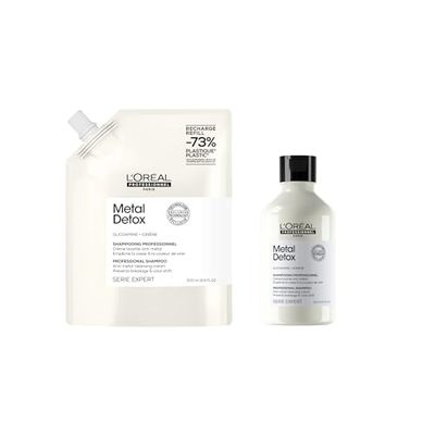 L'Oréal Professionnel Metal Detox sulphate free Shampoo 300ml and Refill pack 500ml for breakage & colour protection