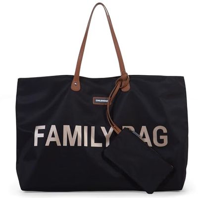 CHILDHOME, Family Bag, bolso cambiador, bolso de viaje/fin de semana, gran capacidad, bolsa amovible incluida, negro y dorado