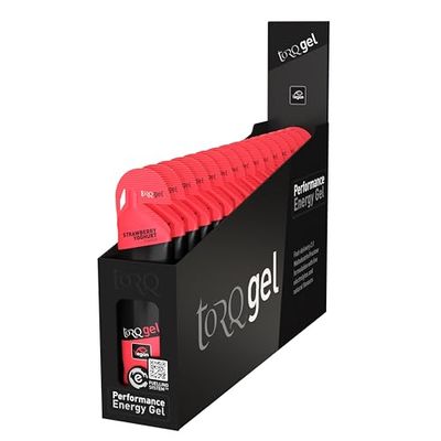 Torq Energy Gels - Strawberry Yoghurt Pack of 15 - Ultimate On The Go Quick Release Energy - 30g of Carbohydrates - Running/Cycling/Sports Gels - 5 Key Electrolytes - Natural & Vegan