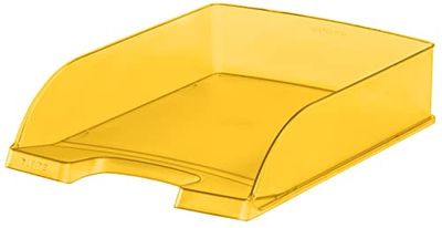 Leitz Brievenbak standaard A4, premium kwaliteit, stapelbaar opbergvak als bureau-organizer, combineerbaar met Plus-serie, geel Frost, 52270010