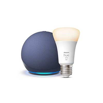 Echo Dot (5ª generazione) | Blu notte + Philips Hue White Lampadina LED Smart (E27), compatibile con Alexa - Kit di base per Casa Intelligente