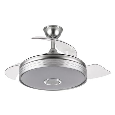 WatioWave Ventilateur DC 72 W, 6120 lm, Bluetooth, 3 vitesses, 3 pales, dimensions 32/47 x 55/108 cm, idéal pour la ventilation et la climatisation.