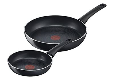 Tefal C27890 Generous Cook 2-delige pannenset, 20/28 cm, veilige anti-aanbaklaag, thermosignaal temperatuurweergave, diepe vorm, geschikt voor inductie, zwart