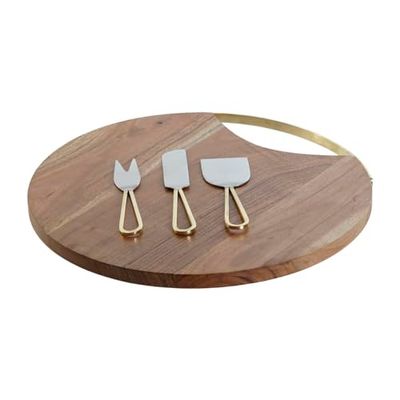 DKD Home Decor Tabla de Cortar Dorado Natural Acero Inoxidable Acacia 35,5 x 35,5 x 1,5 cm (4 Piezas)