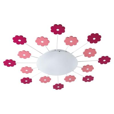 Eglo Plafão Viki 1, aplique de parede e plafond para quarto das crianças, com 1 lâmpada, de aço, cor-de-rosa, vidro branco acetinado, casquilho E27