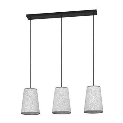 EGLO Alsager - Lampadario a 3 luci per il tavolo da pranzo, lampadario per sala da pranzo in feltro grigio e metallo nero, lampadario con attacco E27, diametro 91 cm
