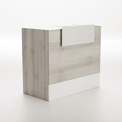OFITURIA Mesa Mostrador Recepción, Mostrador para Tienda, Oficina, Peluquería, Negocio, etc. Mueble Escritorio para Recepción, Diferentes Tamaños, Color Haya + Blanco (1200mm)