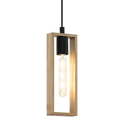 EGLO Candeeiro suspenso Littleton, vintage em design industrial, estilo retro de aço e madeira, cor preta, castanho, lâmpada E27