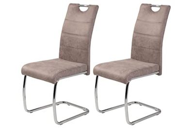 Hela Tische, Flora II Lot de 2 Chaises Cantilever pour Cuisine, Microfibre Beige Vintage, Piètement en Tube Rond Chromé, Dossier avec Poignée