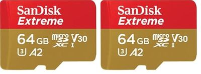 SanDisk 64GB Extreme microSDXC card for Action Cams and Drones + SD adapter + RescuePRO Deluxe, up to 170 MB/s, with A2 App Performance, UHS-I, Class 10, U3, V30 (Pack of 2)